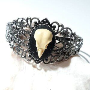 Gothic Skull Cuff Bracelet With Filigree Design & Skull Centerpiece